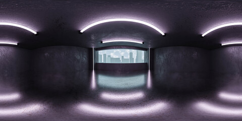 Wall Mural - Abstract concrete architecture 3d render 360 panorama grunge industrial. Equirectangular hdri style illustration