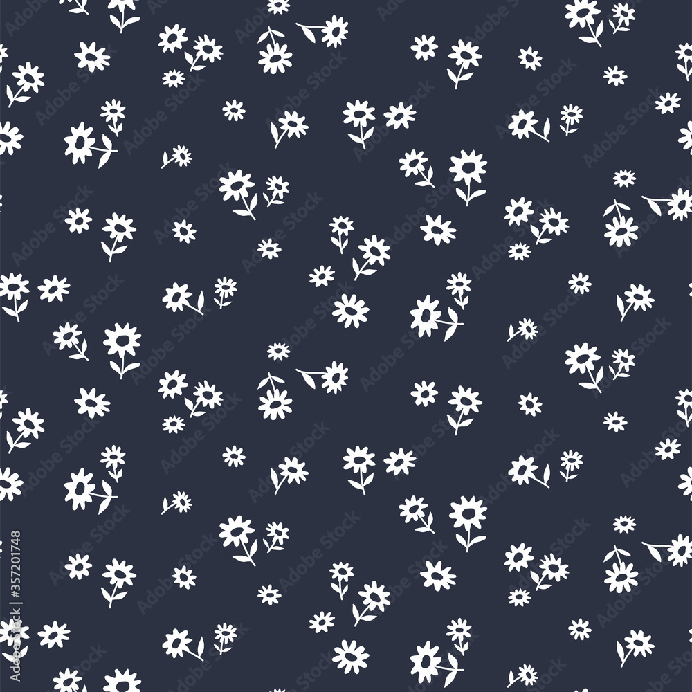 Seamless pattern of small flowers on black. Floral vector background ...