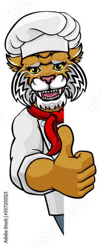 A wildcat chef mascot carto...