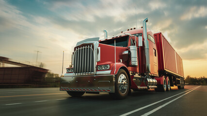 Wall Mural - The truck runs on the highway with speed. 3d rendering and illustration.