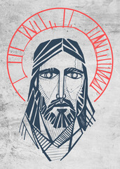 Wall Mural - Jesus Christ Face hand drawn illustration