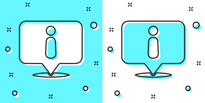 Black line Information icon isolated on green and white background. Random dynamic shapes. Vector Illustration.
