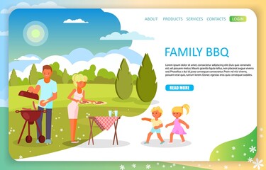 Wall Mural - family bbq landing page website vector template