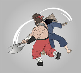 Sticker - Design of warriors fighting illustration