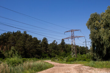 high voltage power lines in the forest