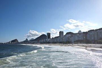 City on the edge of the coast and the wavy sea in Duke of Caxias Fort Rio Brazil