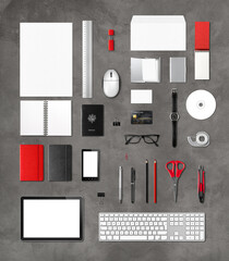 Poster - Office supplies mockup template, concrete background