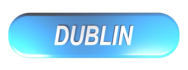 Poster - DUBLIN blue push button on white background - 3D rendering illustration