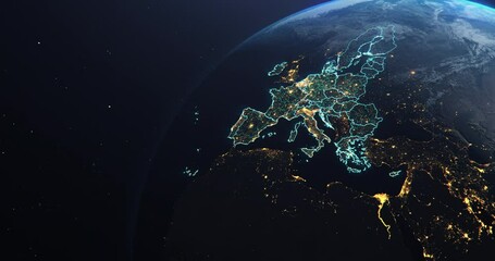 Wall Mural - planet earth from space european union countries highlighted teal glow, 2020 political borders and c