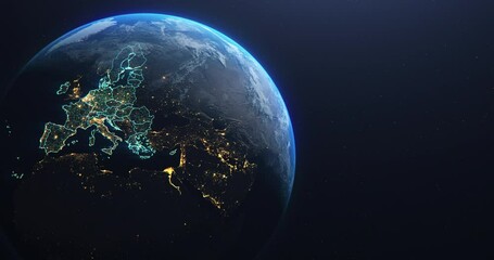 Wall Mural - planet earth from space european union countries highlighted teal glow, 2020 political borders and c
