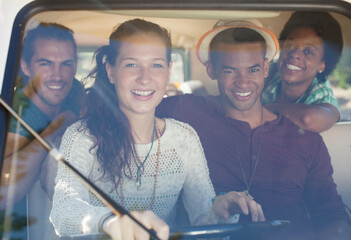 Wall Mural - Friends riding in van