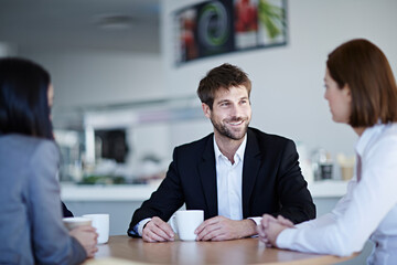 Business people talking in cafe