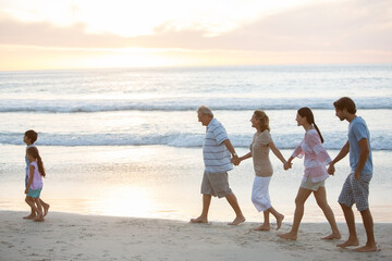 Wall Mural - Multi-generation family walking on beach