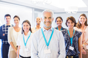 Business people smiling in office