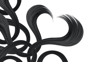 Poster - Heart made by natural black hair on white background, isolated