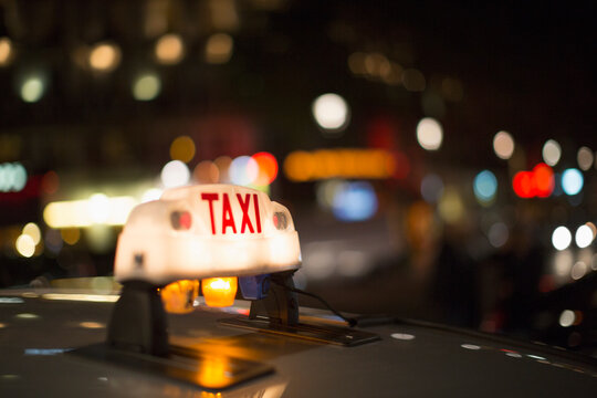 close up of illuminated parisian taxi light, paris, france