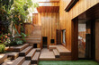 Wooden steps and courtyard