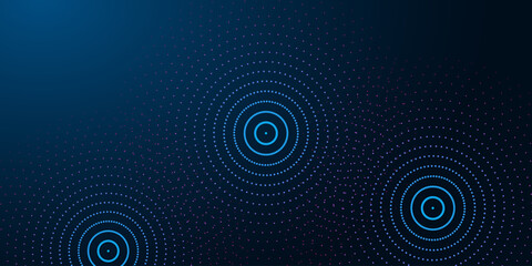 futuristic abstract banner with abstract water rings, ripples on dark blue background.