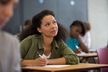 Wall Mural - University student looking up during exam