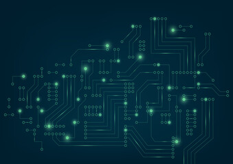 Poster - Abstract futuristic circuit board on dark green background. Digital technology concept.