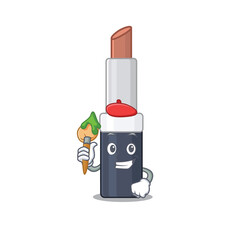 Sticker - An artistic brown lipstick artist mascot design paint using a brush