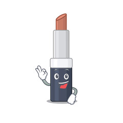 Canvas Print - Brown lipstick mascot design style showing Okay gesture finger