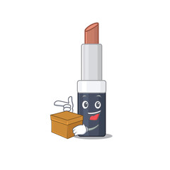 Wall Mural - A cheerful brown lipstick cartoon design concept having a box