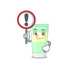 Poster - A cartoon icon of cleansing foam with a exclamation sign board