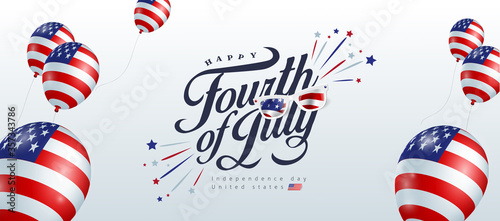 Fotografía Independence day USA banner template american balloons flag decor