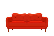 Sofa And Couches Red Colorful Cartoon Illustration