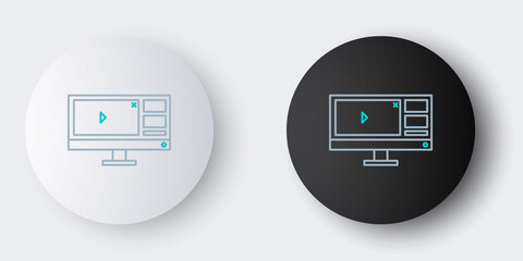 Poster - Line Video recorder or editor software on computer monitor icon isolated on grey background. Colorful outline concept. Vector