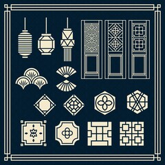 Wall Mural - Asian ornament,chinese lamp, traditional door vector