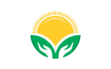 Two leaf sun with life Logo Vector Design with orange and green color