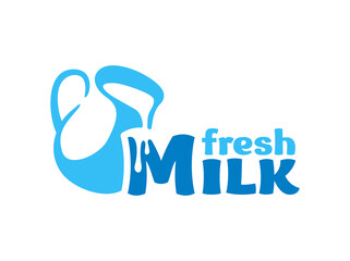 Fresh milk logo concept - jug silhouette flowing with milk splashes - isolated vector emblem