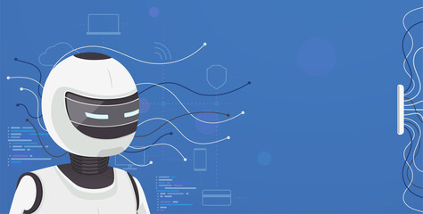 Fototapete - Artificial intelligence robot with neural network. Digital brain, cyber mind. Concept processing and analysis big data.