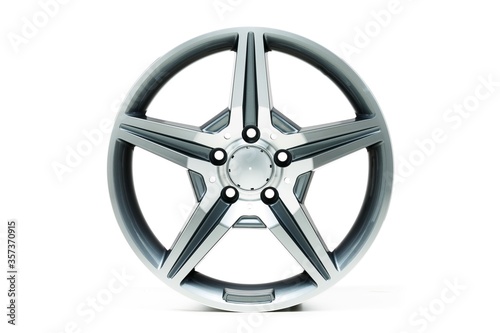 Fotomural Isolated shot of car wheel silver shiny alloys in a white background