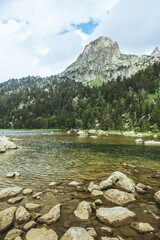 Canvas Print - Vertical shot of Aiguestortes i Estany de Sant Maurici National Park in Lleida, Spain