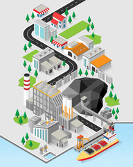 coal energy, coal power plant with isometric graphic