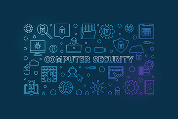 Wall Mural - Vector Computer Security concept colorful modern line horizontal illustration or banner on dark background