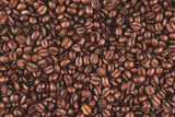 Fototapeta Dinusie - Top view of coffee beans. Coffee beans on the flat surface.