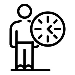 Poster - Man and round clock icon. Outline man and round clock vector icon for web design isolated on white background