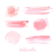 Pink Watercolor Collection. Soft Pastel Pink Brush Strokes A Watercolor. Modern Graphic Design Isolated On White Background
