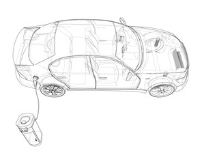 Poster - Electric Vehicle Charging Station Sketch. Vector