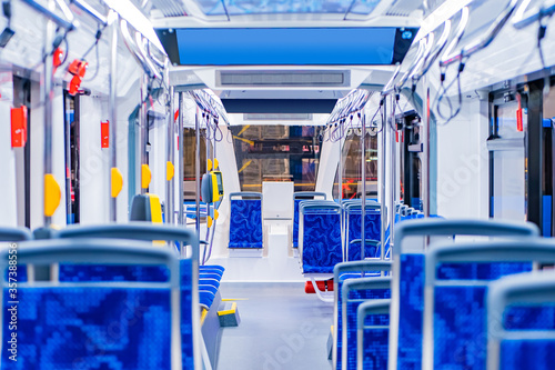 Cuadros en Lienzo City bus interior with validators and electronic scoreboard