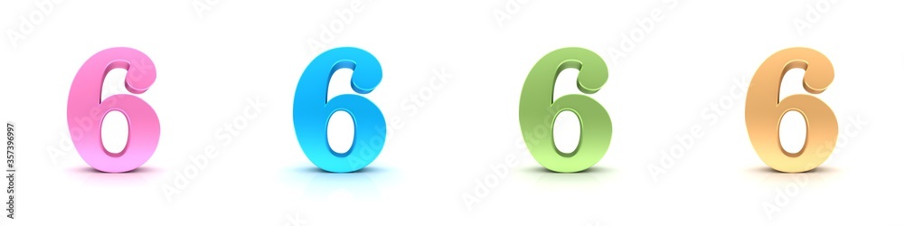 6 six number 3d numerals digits figures pastel colors - obrazy, fototapety, plakaty 
