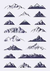 vector illustrated set featuring various abstract mountains