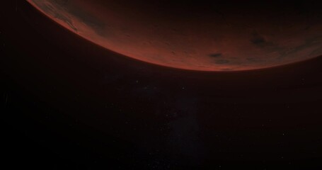 Wall Mural - wide tilt up est establishing shot of mars in space, star sky in the background