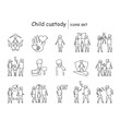 Child custody icons set. Family relationship and child custody linear pictograms. Divorce, orphan adoption, child rights and custody concepts. Editable stroke vector illustrations
