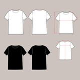 Fototapeta Młodzieżowe - Basic unisex t shirt set.Front and Back. In white and black colors, Option with arrows scheme.
