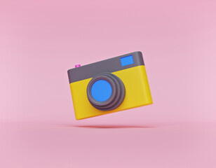 Aufkleber - minimal camera isolated on pastel pink background. photography concept. 3d rendering